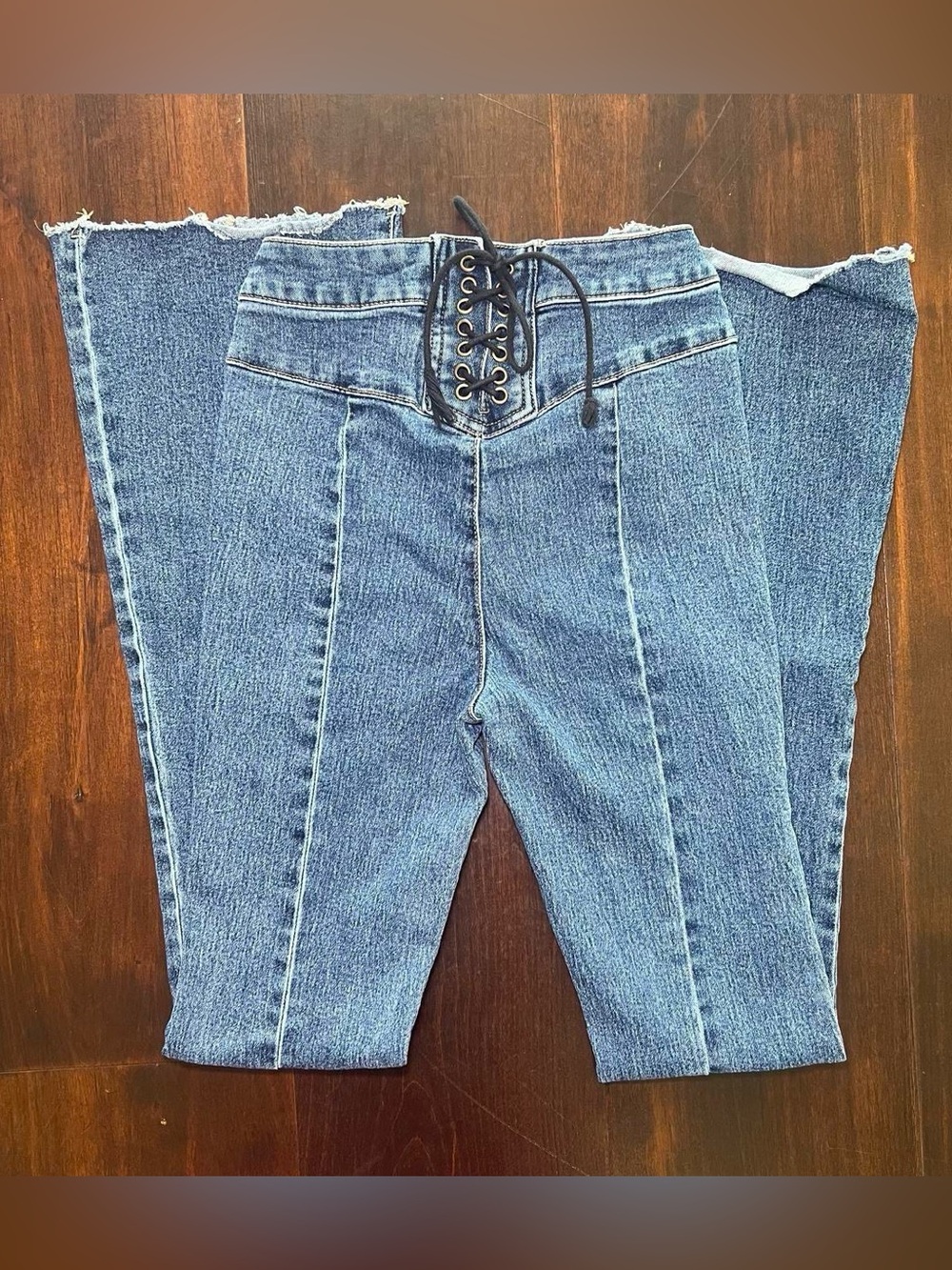 Lace-Up Bootcut Denim Jeans
